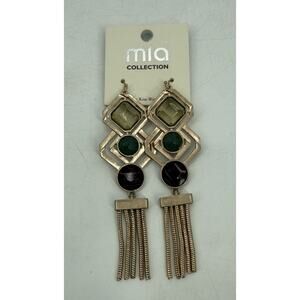 Mia Collection Earrings Wire Drop Hook Gold Tone Red Green Yellow Stones Fashion